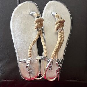 Michael Kors Silver Metallic Footbed Rope-Strap Sandals